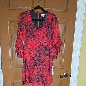 Calvin Klein-Red/blk pullover print dress with 3/4 sleeves Sz 4 NWT.